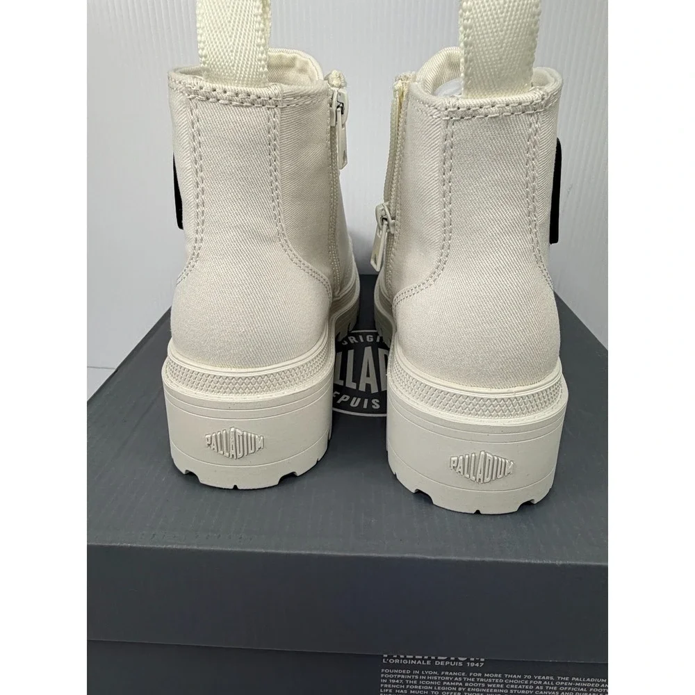 Palladium Pallabase Twill Womens 10 Star White Platform Combat Boots Side Zip